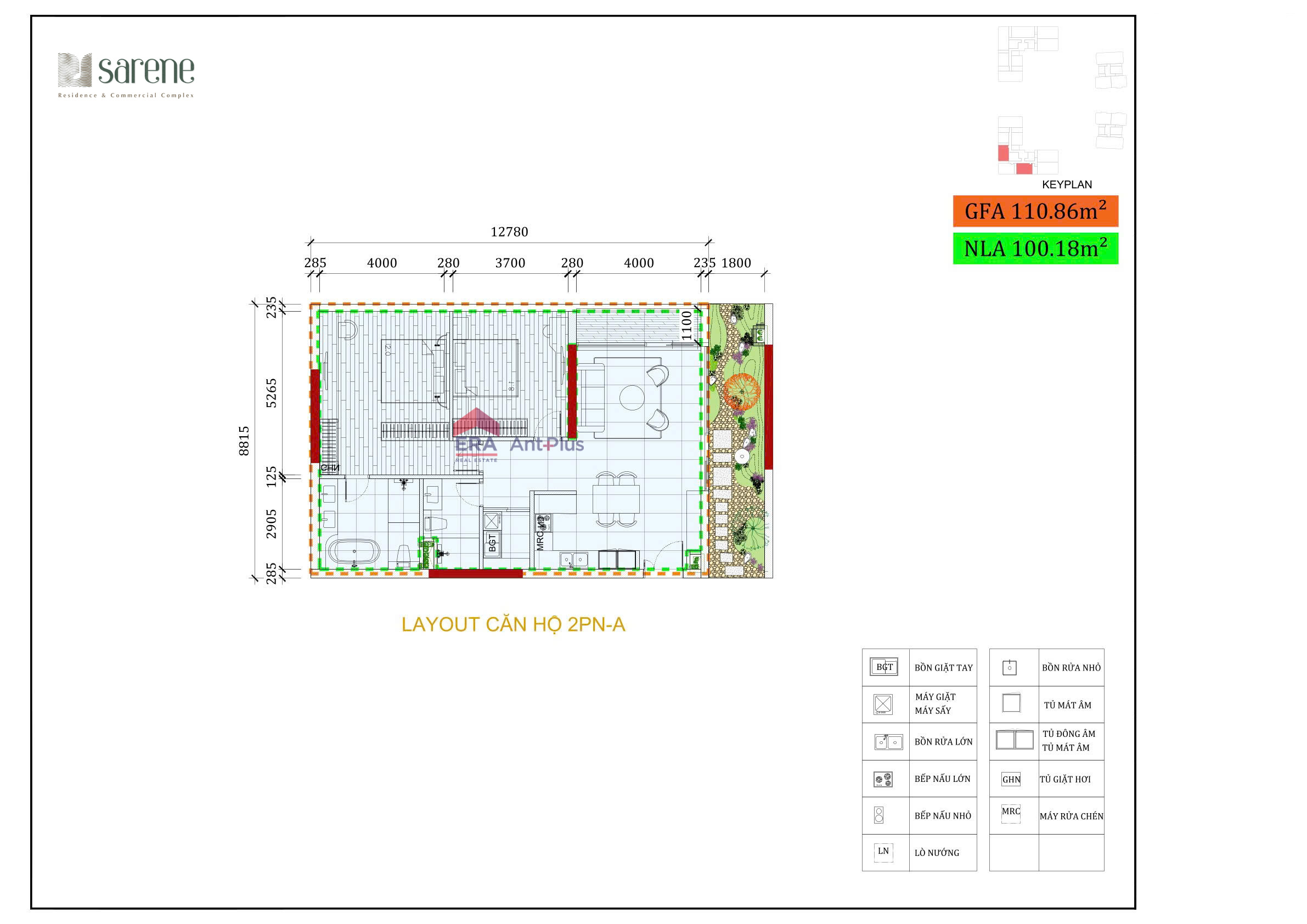 Mặt bằng kỹ thuật căn hộ 2PN-A