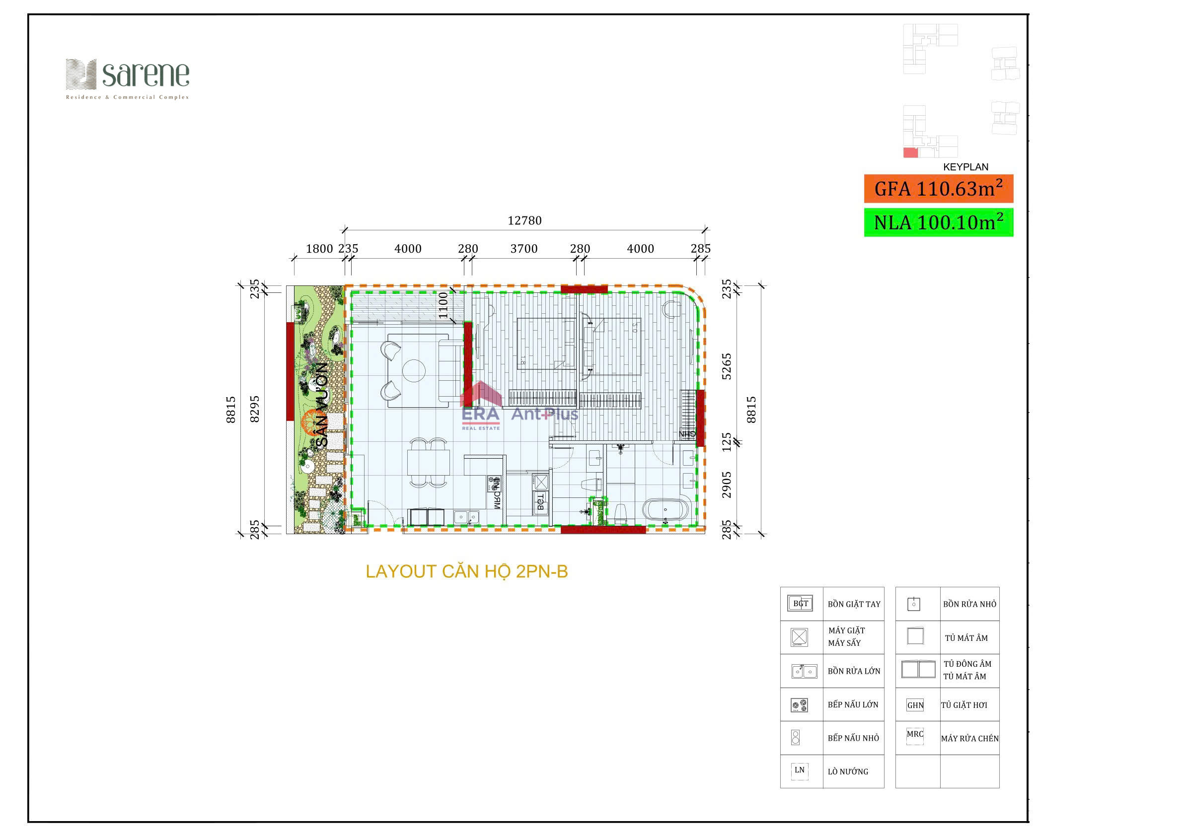 Mặt bằng kỹ thuật căn hộ 2PN-B