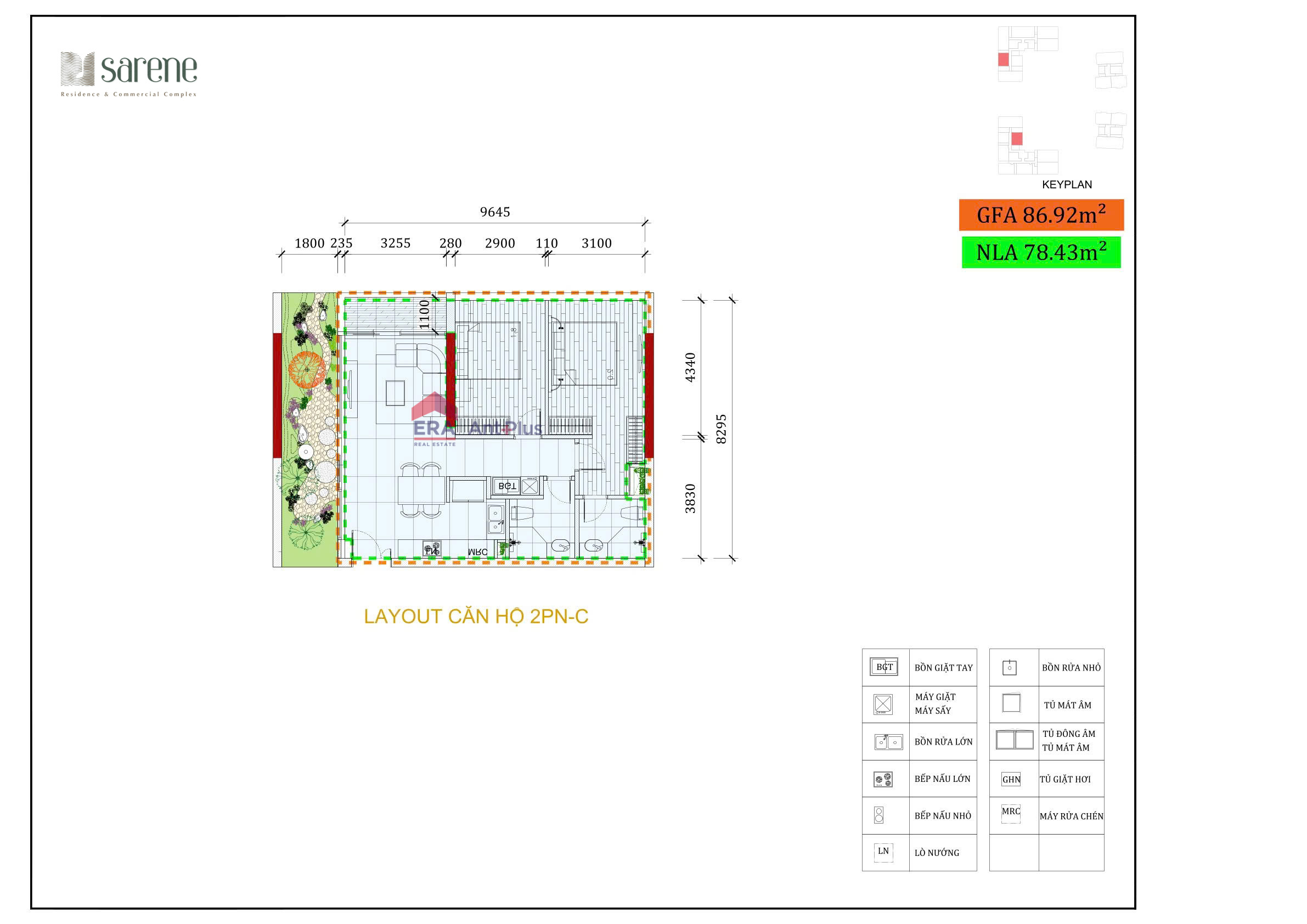 Mặt bằng kỹ thuật căn hộ 2PN-C