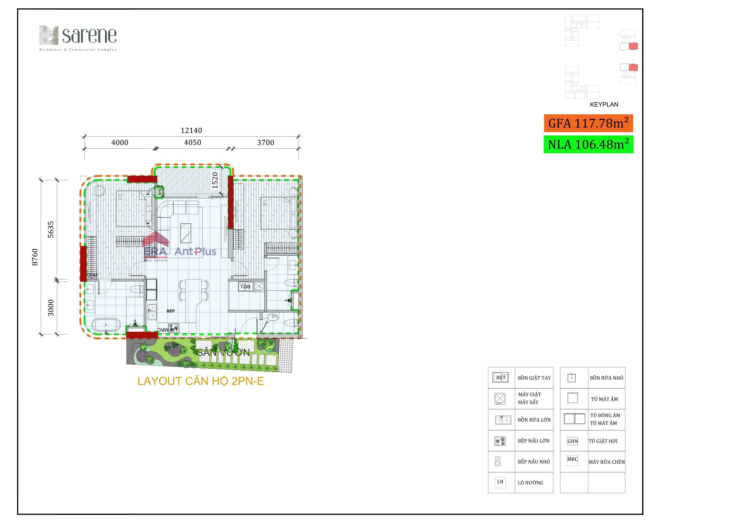 Mặt bằng kỹ thuật căn hộ 2PN-E