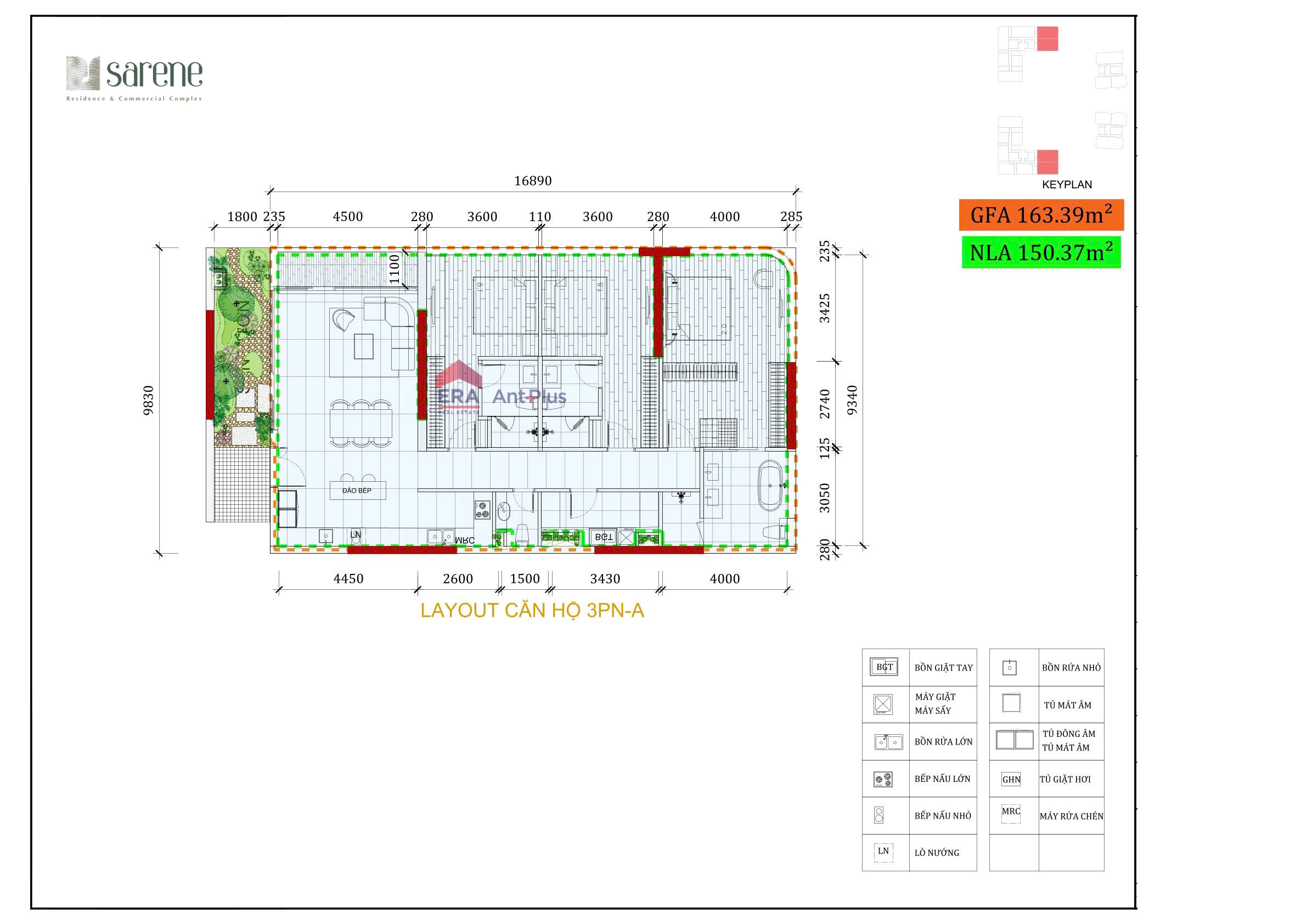 Mặt bằng kỹ thuật căn hộ 3PN-A