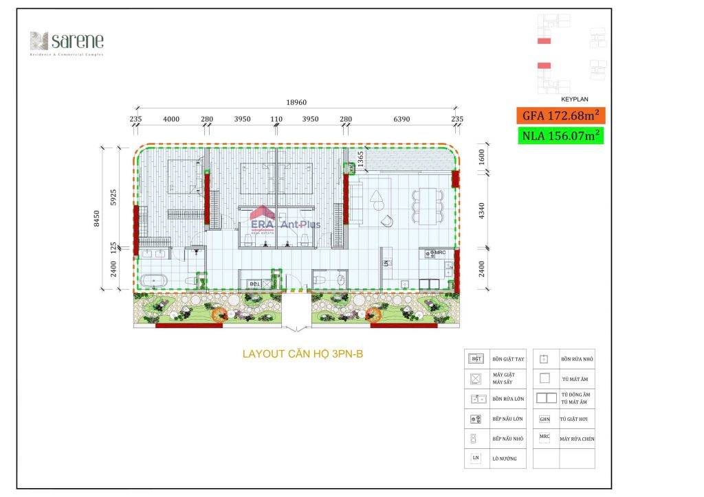 Mặt bằng căn hộ 3 phòng ngủ 3PN-B SARENE Sala 172,68m2