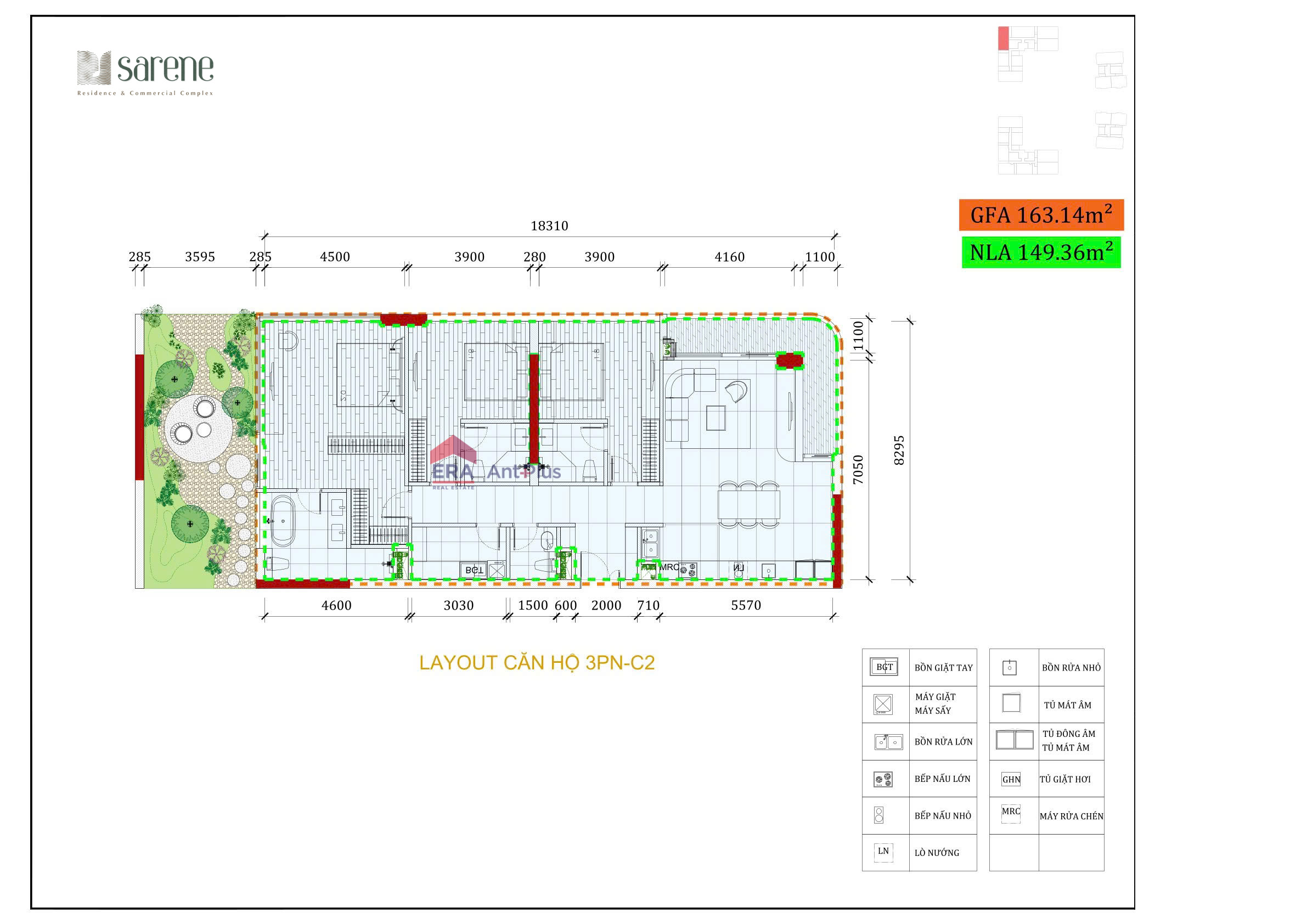 Mặt bằng kỹ thuật căn hộ 3PN-C2