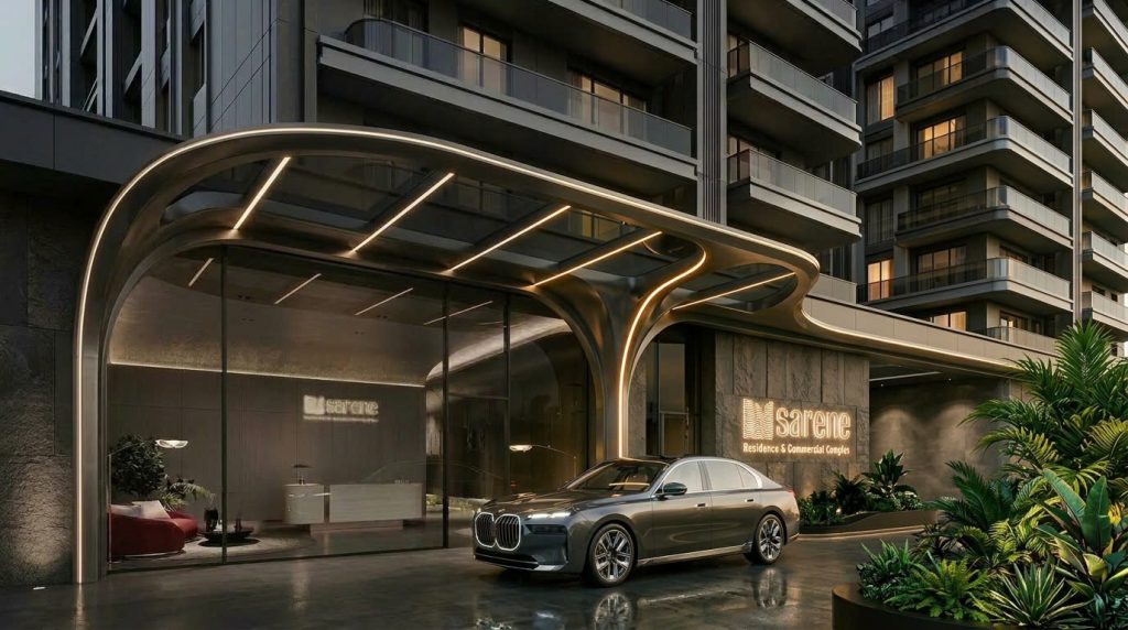 Sảnh đón căn hộ cao cấp Sarene Sala Thủ Thiêm với thiết kế hiện đại và xe sang