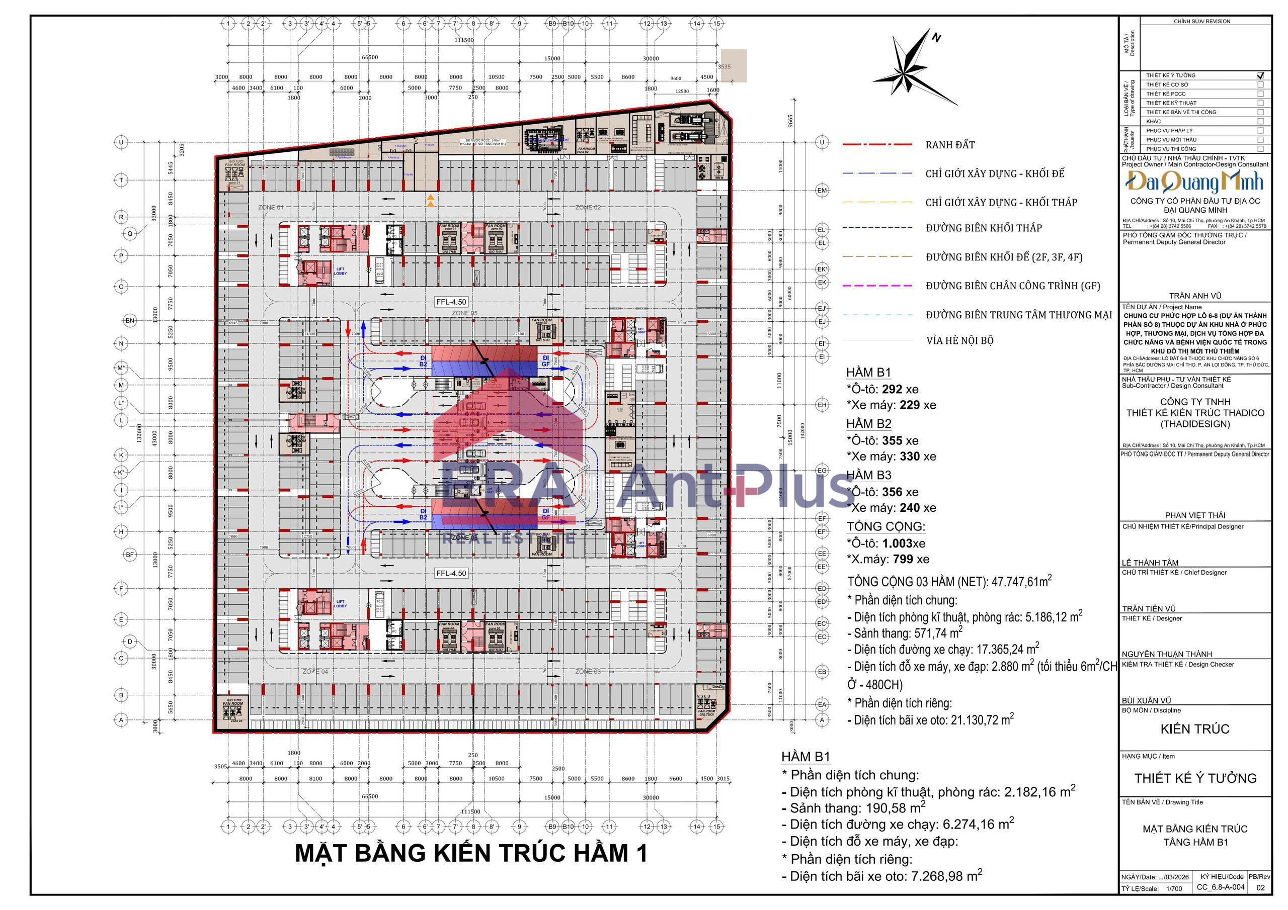 Mặt bằng hầm gửi xe Sarene Sala tầng hầm 1