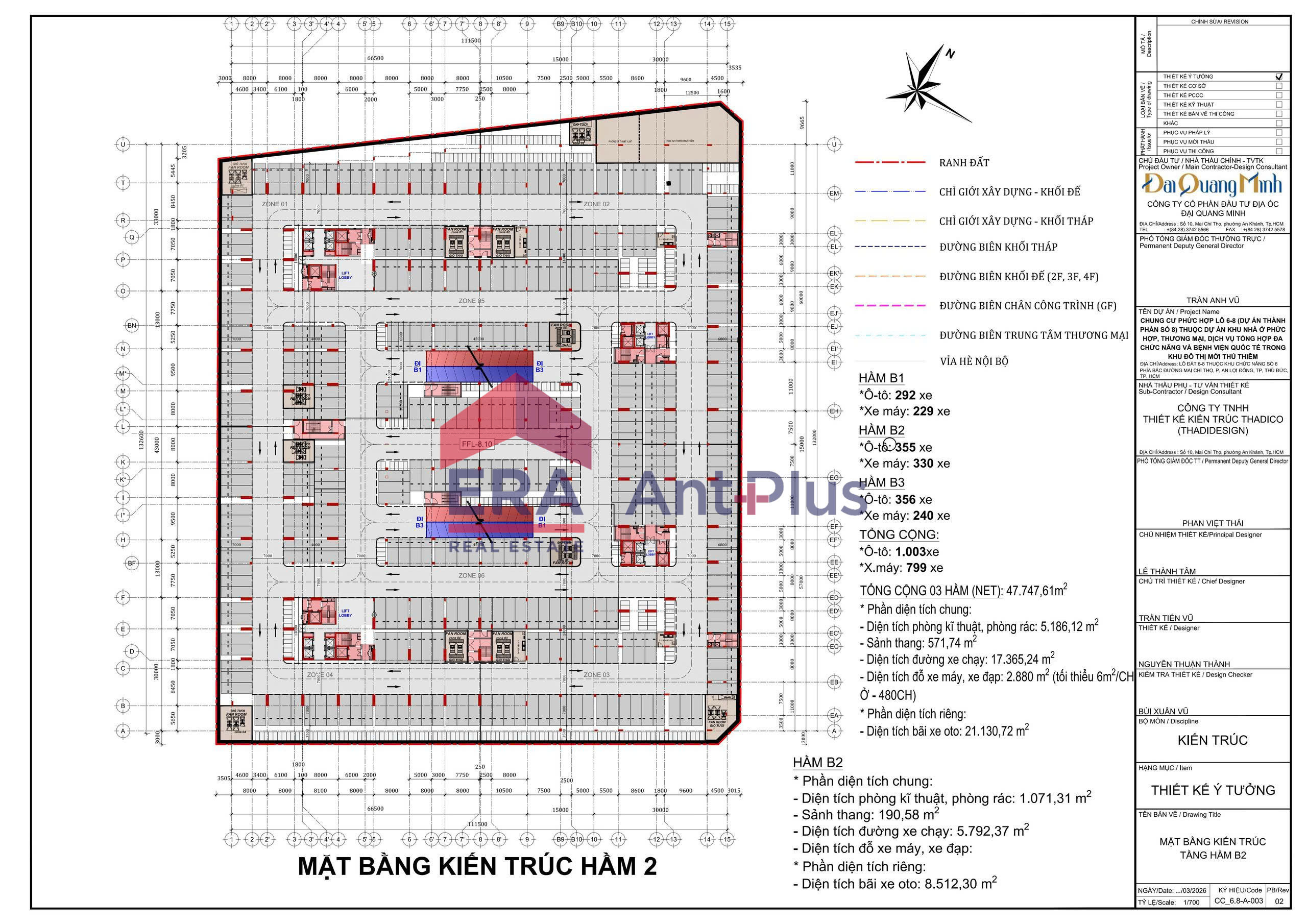 Mặt bằng hầm gửi xe Sarene Sala tầng hầm 2