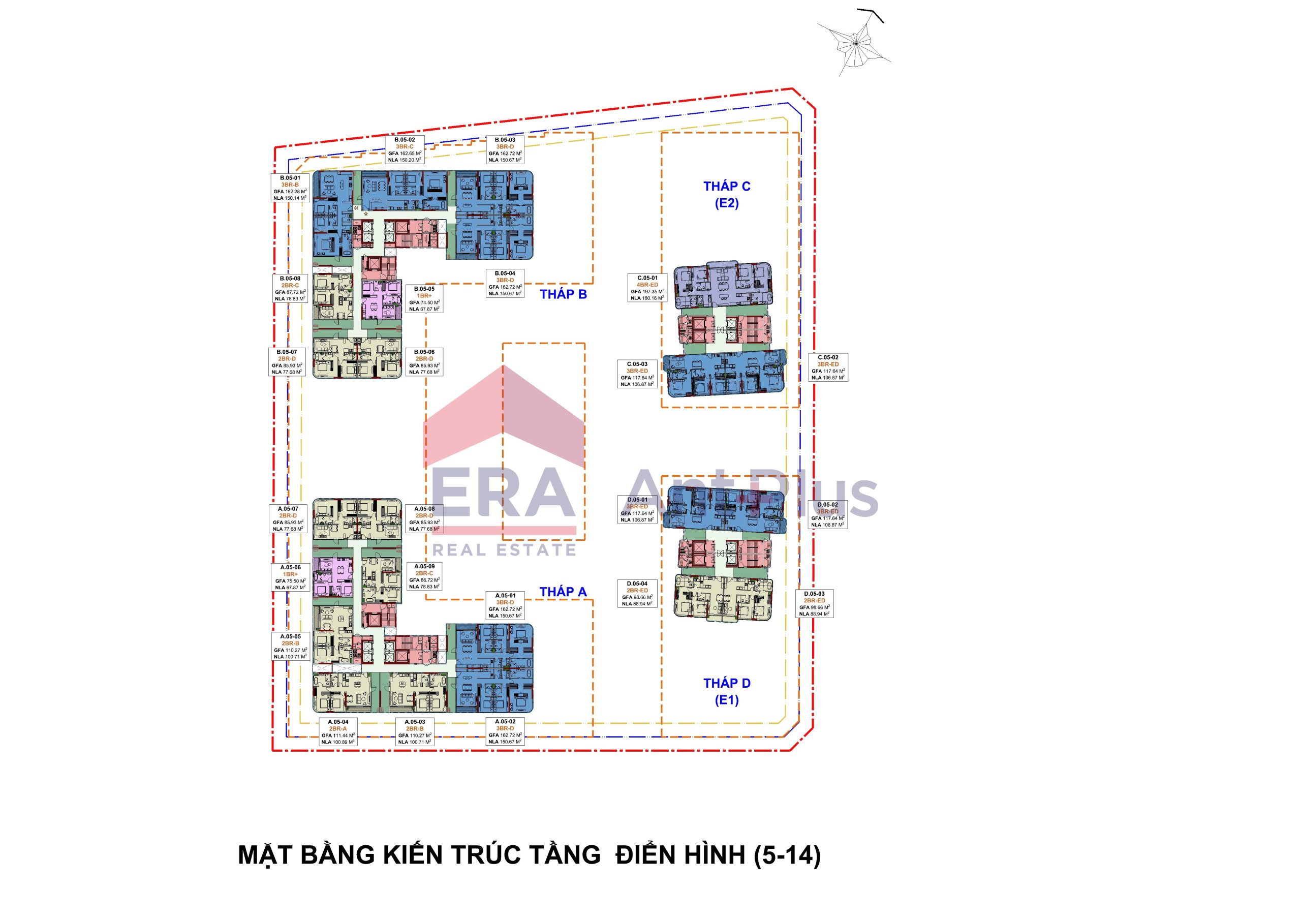 Mặt bằng kiến trúc tầng điển hình 5 đến 14 Sarene Sala