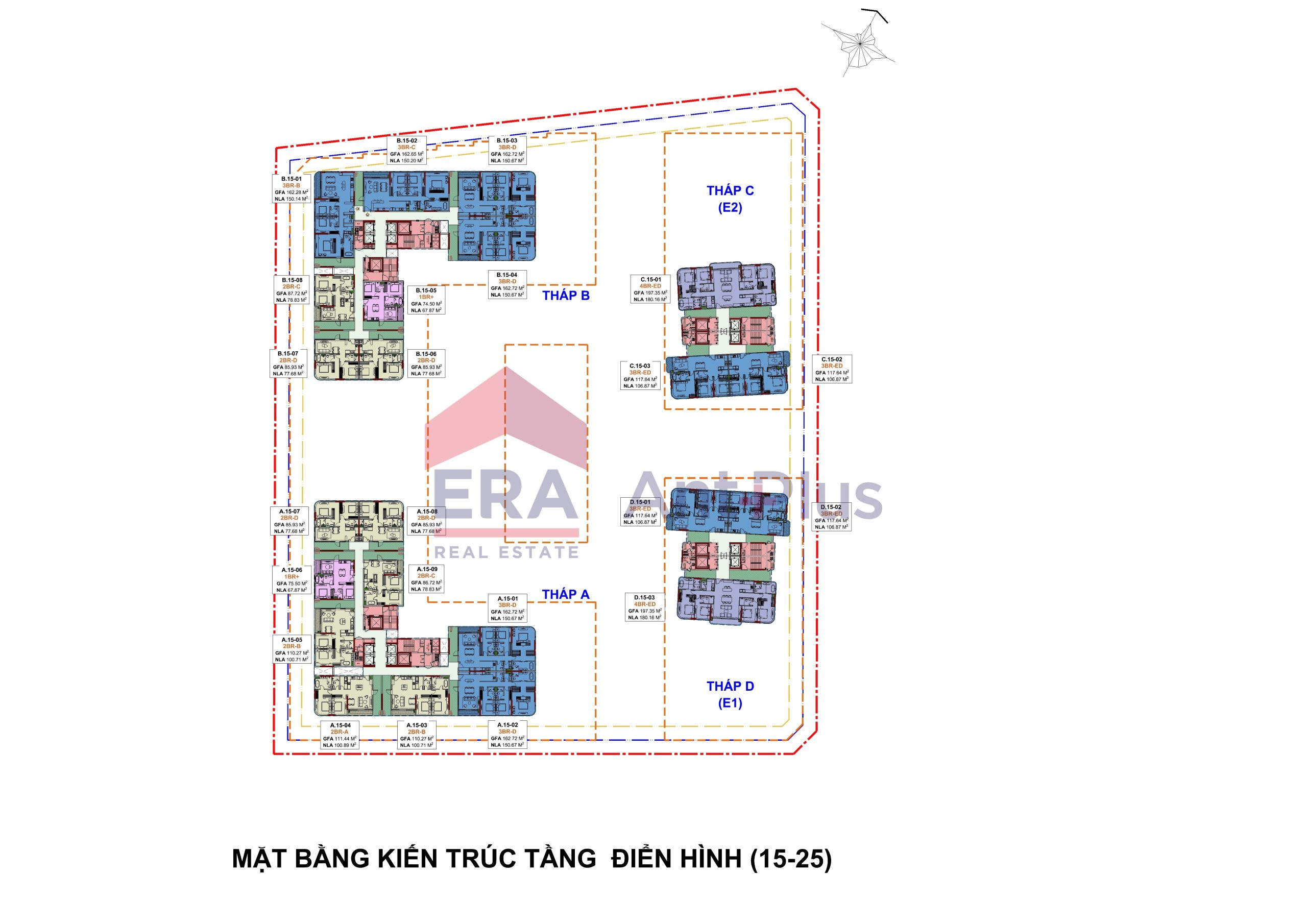 Mặt bằng kiến trúc tầng điển hình 15 đến 25 Sarene Sala